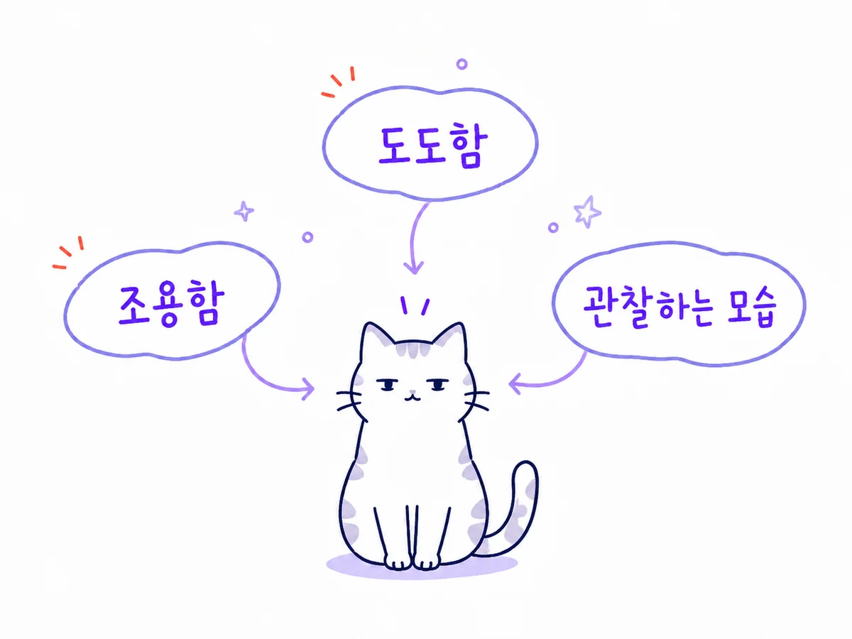 조용함 도도함 관찰하는 모습이 고양이 하나로 모이는 그림
