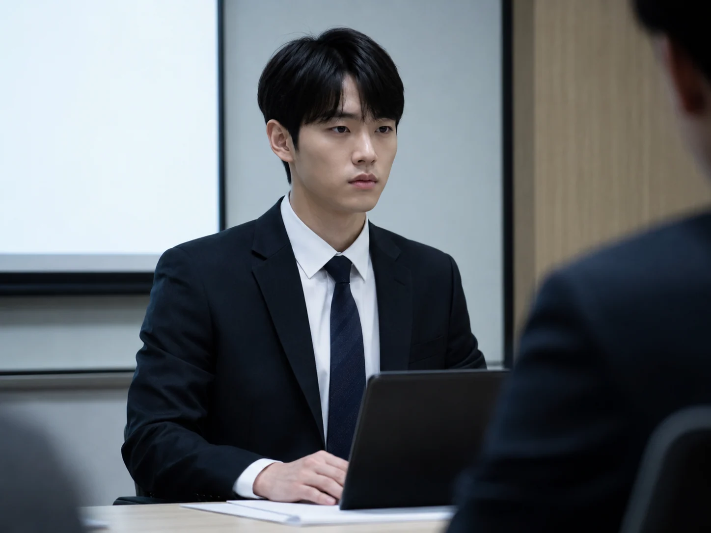 긴장된 표정으로 면접을 준비하는 사람
