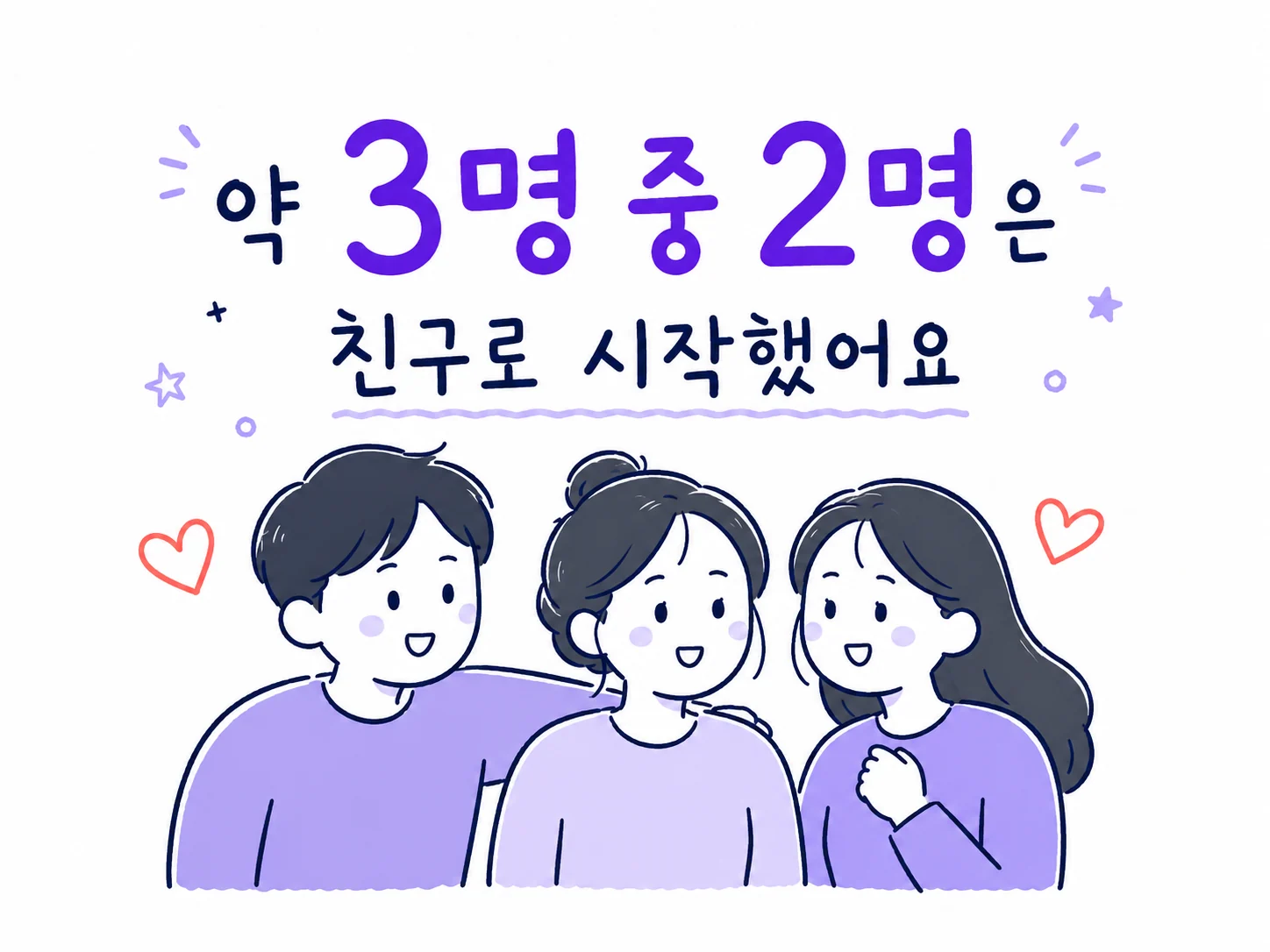 세 사람 중 두 사람은 친구로 연애를 시작했다는 연구 결과를 그린 그림