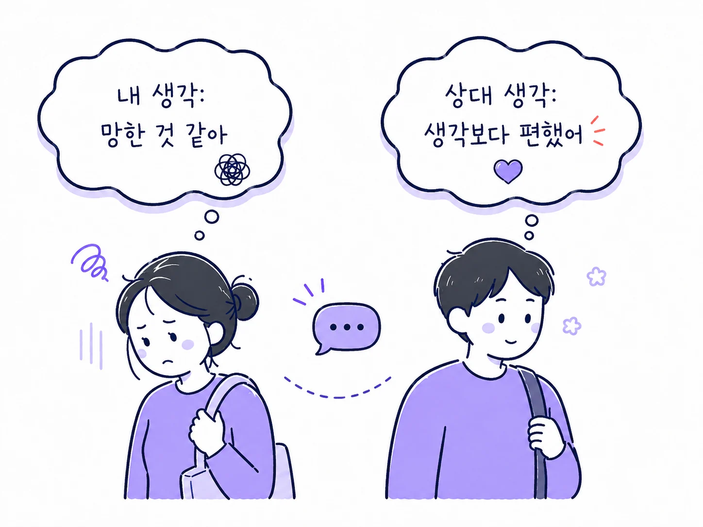대화가 망했다고 생각한 사람과 생각보다 편했다고 느낀 상대