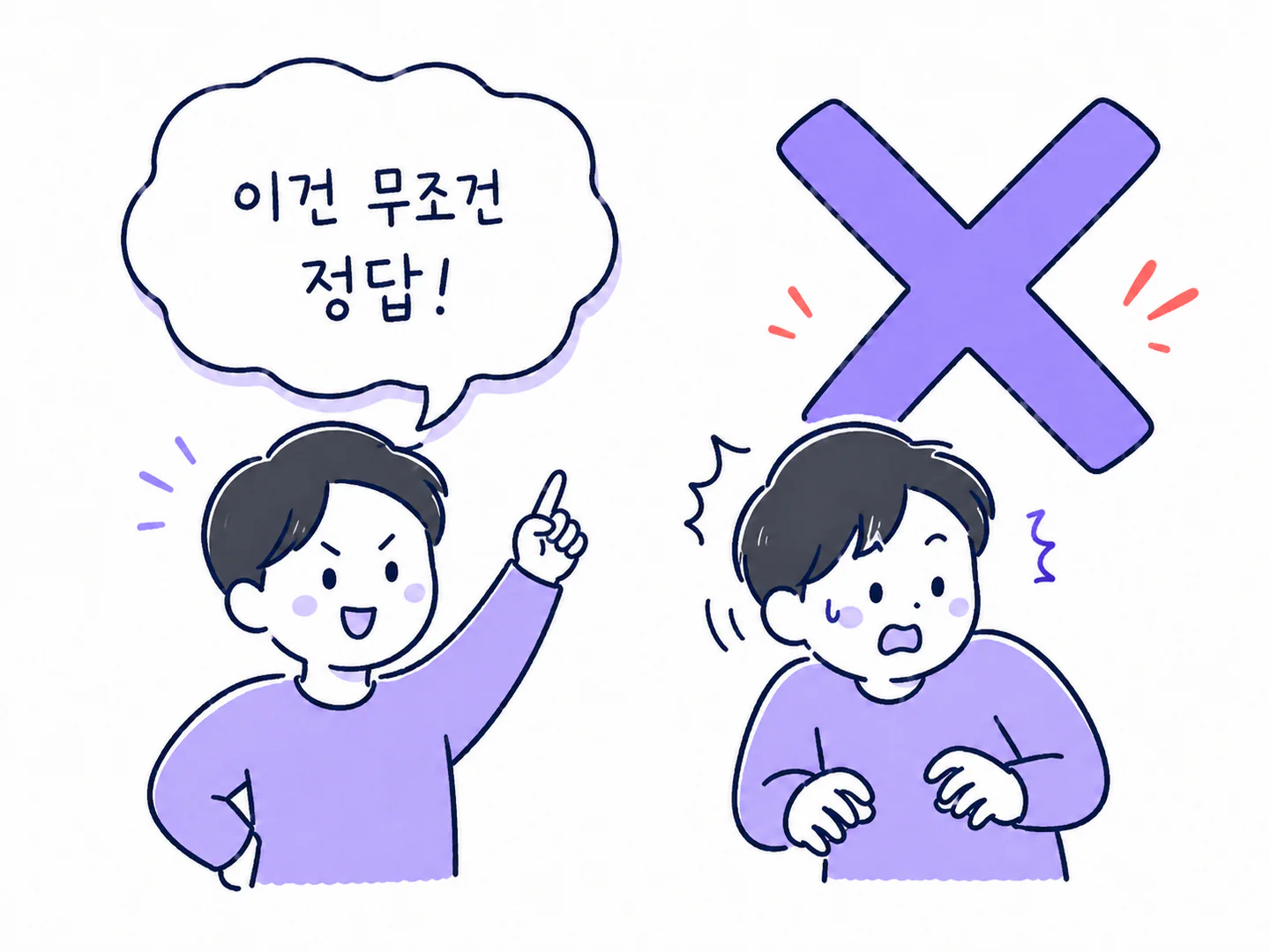 무조건 정답이라고 자신 있게 말한 뒤 큰 오답 표시를 보고 놀란 사람