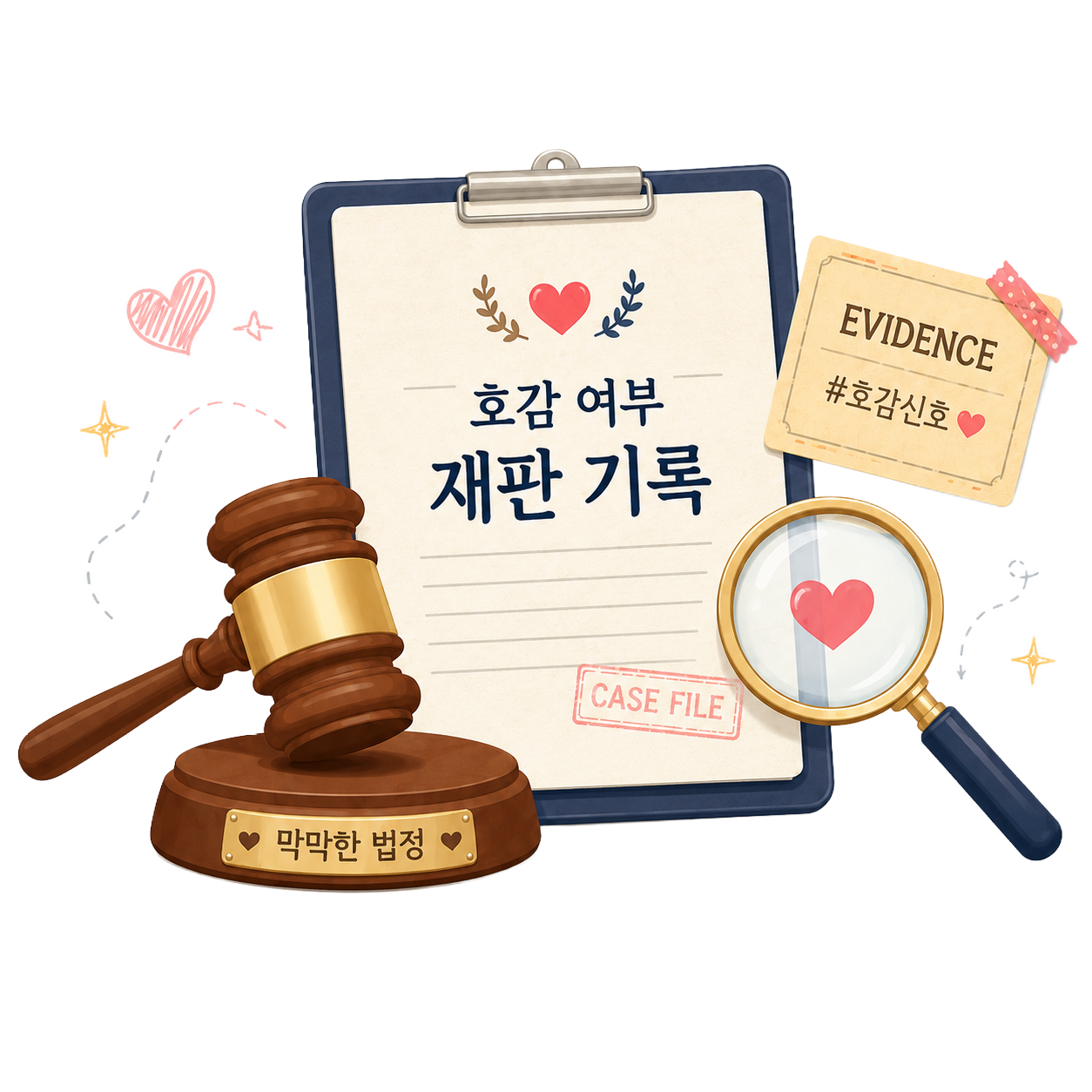 호감 여부 재판 기록과 판결 소품